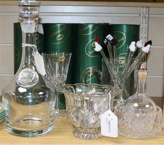 A set of eight Tyrone Crystal Rosses wine glasses, boxed and sundry glassware,